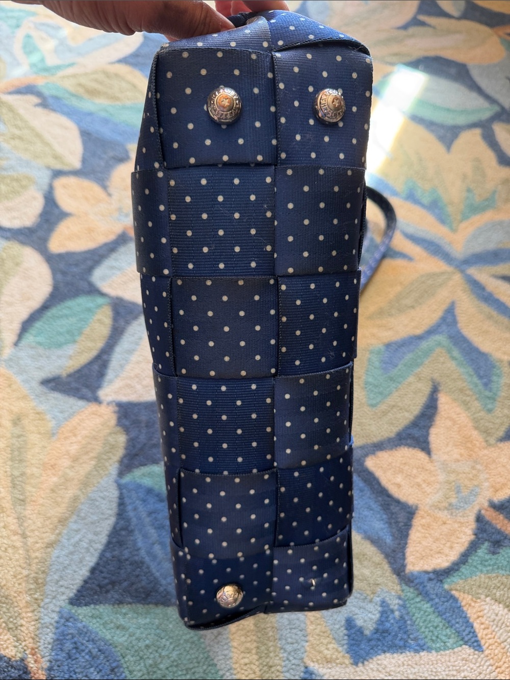 Harveys Navy Blue Polka Dot Woven Shoulder Bag - Picture 5 of 8